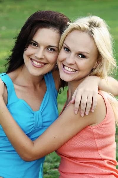 Lovely Brunette And Blonde Friends Stock Image Everypixel