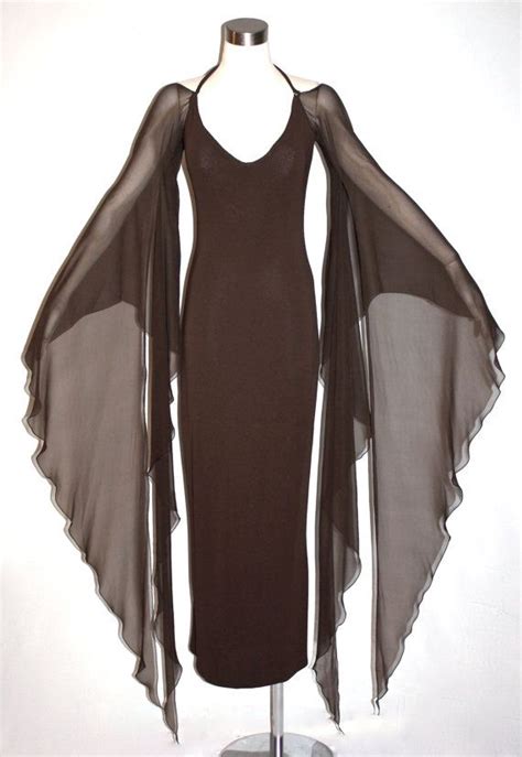 vintage halston gown brown backless halter angel sleeve maxi dress