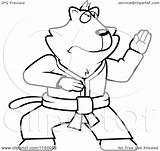 Karate Fighting Cartoon Cat Coloring Clipart Vector Thoman Cory Outlined Royalty Clipartof sketch template