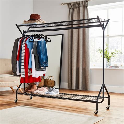 black heavy duty hanging clothes garment rail  shoe rack shelf