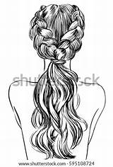 Braid French Two Hairstyle Vector Coloring Pages Simple Stock Side Template Templates Shutterstock Sketch Logo Pic sketch template