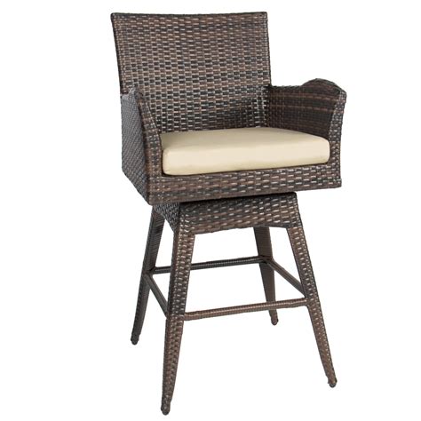 choice products outdoor brown wicker swivel bar stool  cushion walmartcom