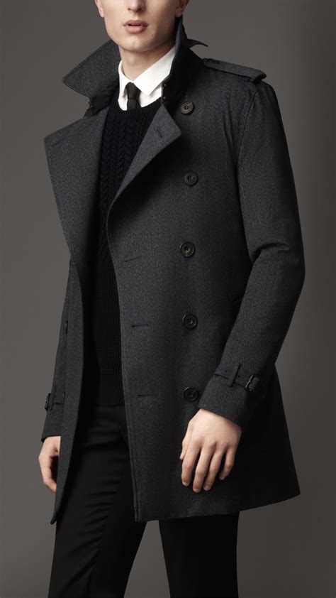 lyst burberry midlength technical wool warmer trench coat  blue  men