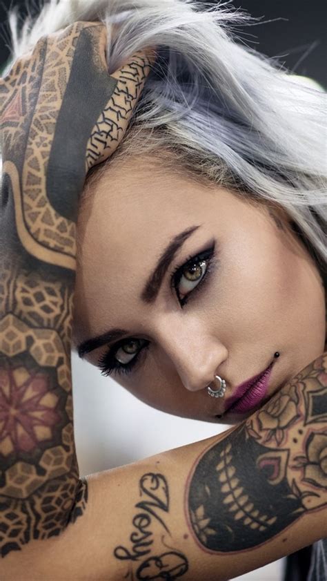 tattoo girl face look hand 640x1136 iphone 5 5s 5c se wallpaper