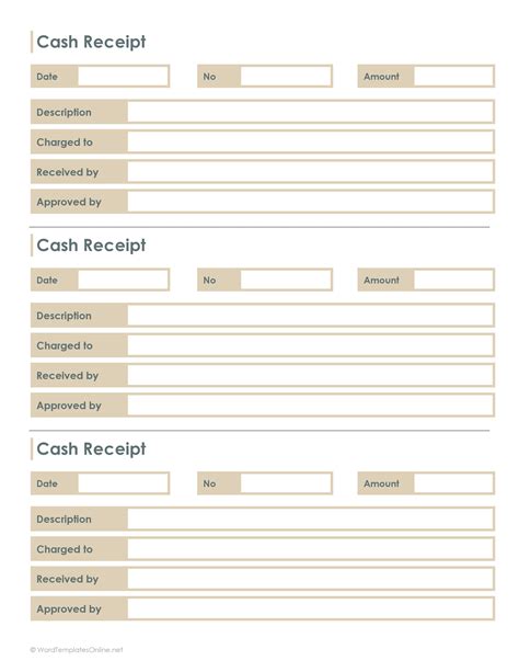 printable cash receipt template  printable templates