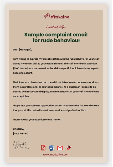 complaint letter  rude behaviour  staff   samples markative