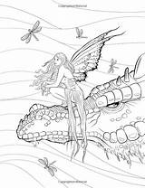 Coloring Pages Fairy Adult Dragon Dragons Book Printable Fantasy Mystical Books Fairies Mythical Fenech Elf Selina Print Creatures Colouring Drawing sketch template