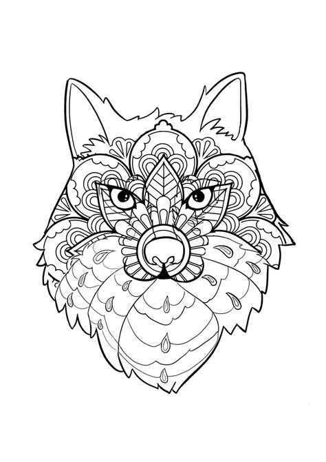 mandala pattern wolf coloring page  print