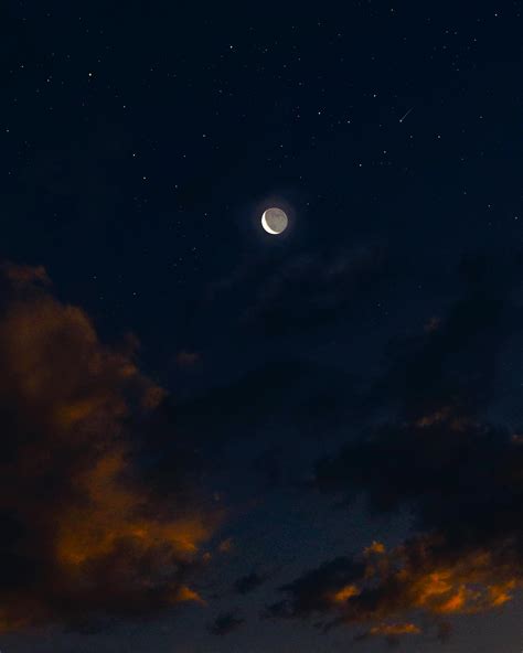 crescent moon   night sky  stock photo