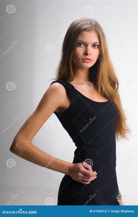 Slim Girl In Black Dress Stock Image Image Of Glamour 6102913