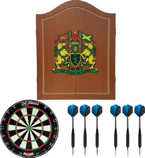 dragon darts houten kabinet inclusief sisal dartbord en  sets dartpijlen bolcom