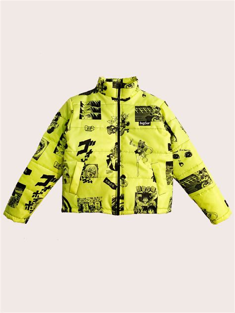Crop Puffer Jacket Anime Neon Yellow