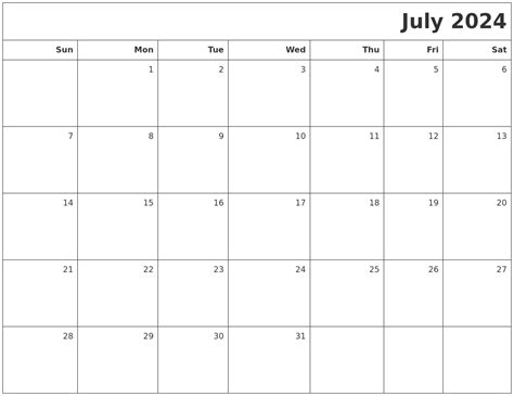 july  printable blank calendar