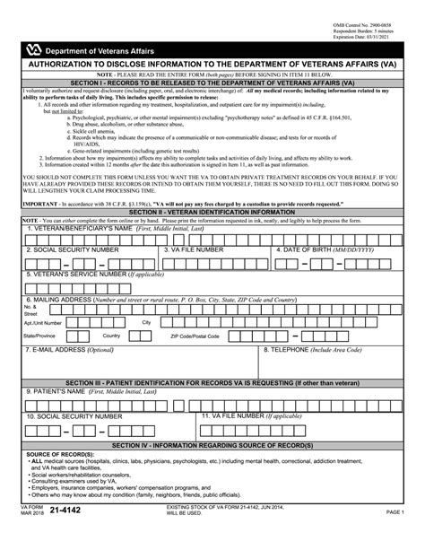 Va Form 21 4142 Printable And Fillable Blank Pdf Sample