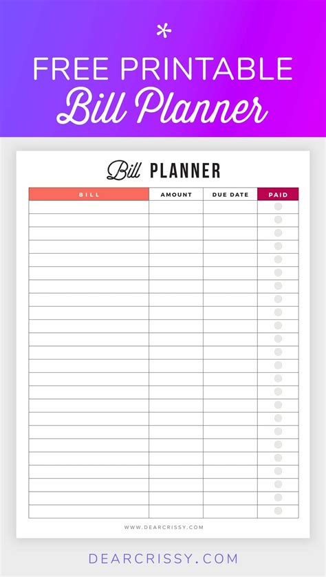 printable monthly bill pay template calendar design