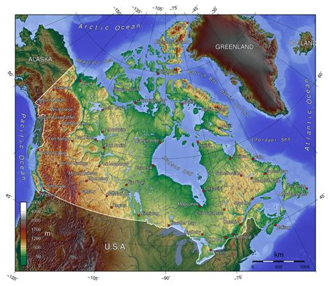 detailed topographical map  canada canada detailed topographical map