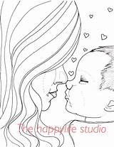 Coloring Baby Mom sketch template