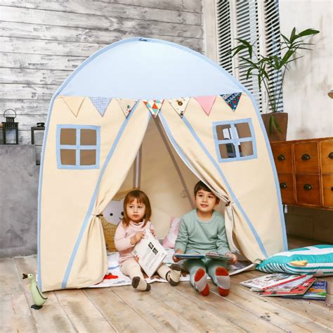 love tree kid play house cotton canvas indoor children sleeping tent large house blue house toy