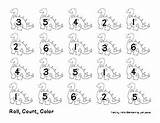 Roll Color Count Dinosaur Dino Math Coloring Preschool Pages Kindergarten Number sketch template