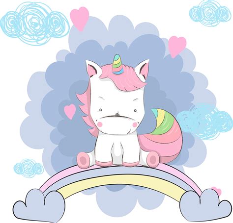 cute baby unicorn sitting  rainbow  vector art  vecteezy
