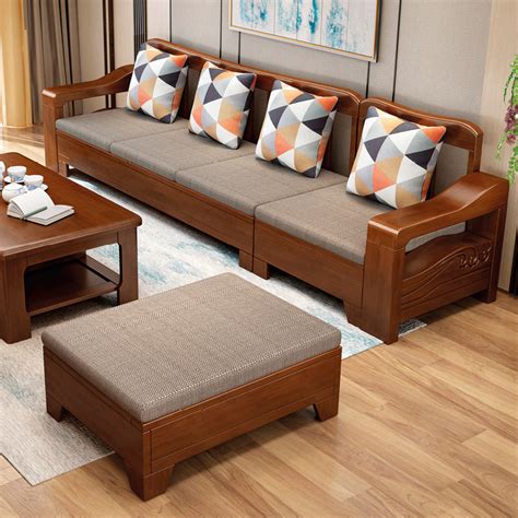 chinese solid wood sofa living room furniture corner sofa combination