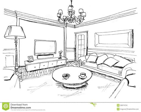 simple living room clipart black  white