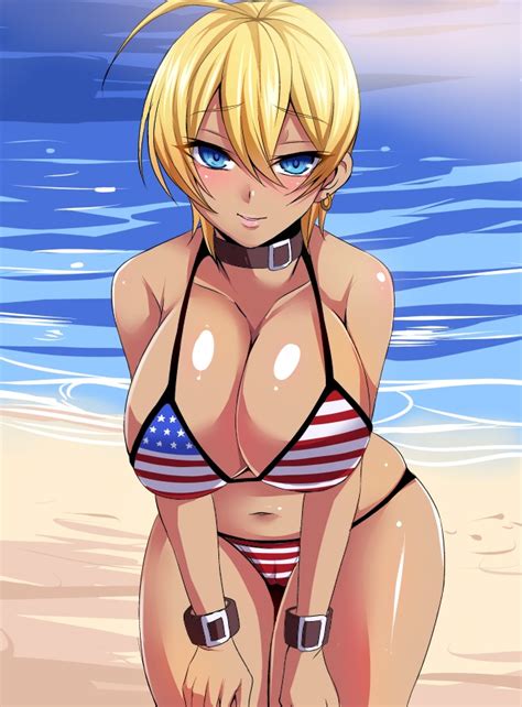 rule 34 1girls ahoge american flag bikini beach bent over bikini blonde hair blue eyes breasts