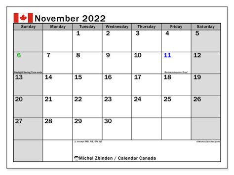 november 2022 printable calendar “canada” michel zbinden ca