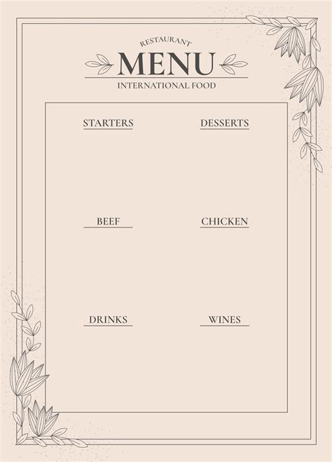 printable blank restaurant menus     printablee