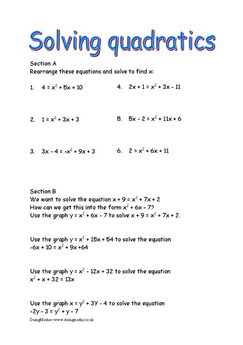 quadratic equations  worksheets powerpoints   resources