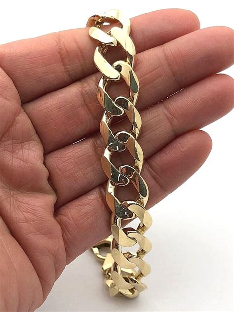 mens  solid yellow gold flat cuban link chain bracelet  mm  grams ebay