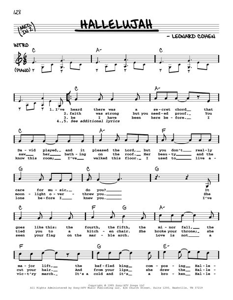 hallelujah sheet  leonard cohen real book melody lyrics chords