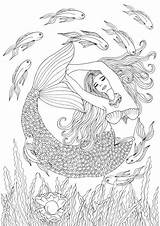 Coloring Pages Mermaid Adults Pregnant Printable Fantasy Books Adult Mermaids Sea Template Sketch Creatures Mandala Ocean Sheets Vintage Fairy sketch template