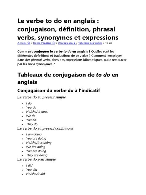 le verbe   en anglais  french conjugation grammar