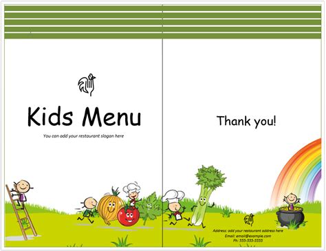 kids meal menu template word templates