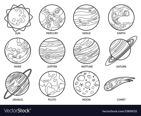 planets  color book solar system earth sun vector image