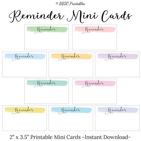 reminder printable mini cards digital  reminder appointment