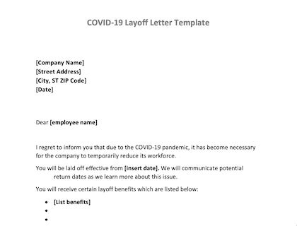 layoff letter due  covid  coronavirus  template