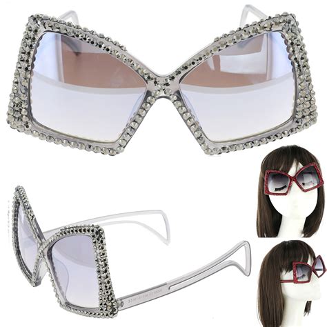 gly11560 by rhinestone statement oversized square frame jeweled sunglasses