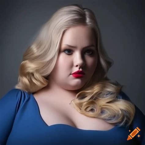A Fat Elegant Blonde In A Dark Blue Dress