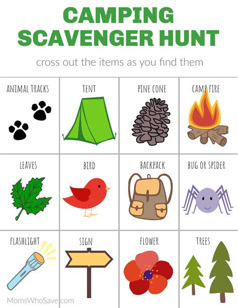 camping scavenger hunt printable   printable templates