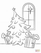 Christmas Scene Coloring Pages Drawing Town Printable Tree Scenery Color Merry Happy Paper Some sketch template