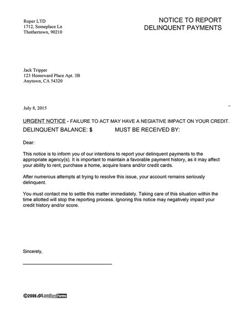 notice  report late rent payments ez landlord forms