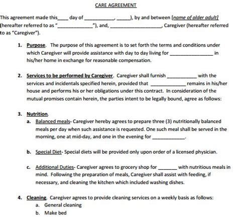 caregiver contract template contract template caregiver