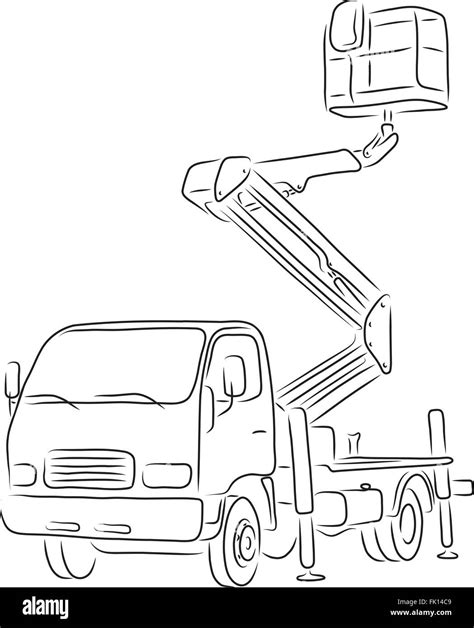 hand drawn outline  bucket truck isolated  white background art