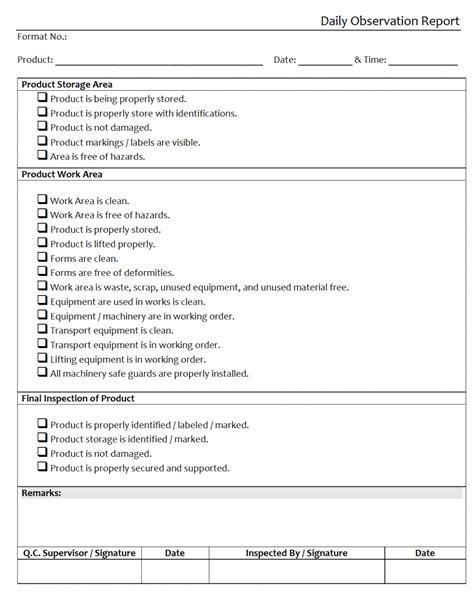 safety observation checklist template