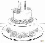 Cake Coloring Birthday Pages Drawing Draw Happy Sketch Printable Big Supercoloring Simple Step Roses Cakes Kids Drawings Tutorials Cartoon Heart sketch template