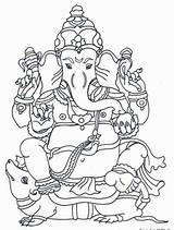 Ganesha Coloring Drawing Lord Ganapati Ganesh Pages Hindu Kids Elephant Line Color Diwali Janmashtami Arts Gods God Festival Crafts Tattoo sketch template