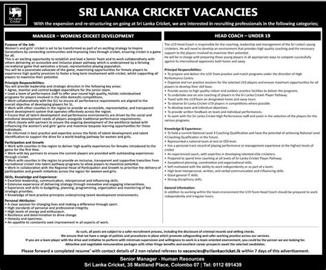 Sri Lanka Cricket Manager Women Head Coach