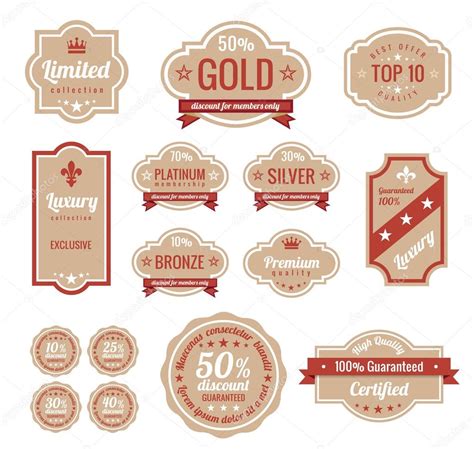 sale discount retro labels  design stickers pack premium gold silver bronze vintage